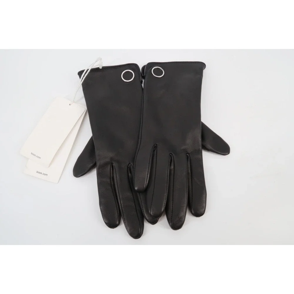 NEW Hugo Boss Women's Medium Lambskin Leather Gloves Black Classic Luxury Garssy